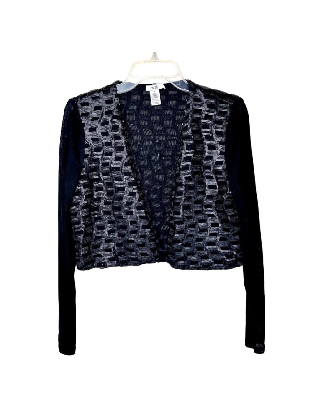 GORGOUS CACHE BLACK SEQUIN SHEER SLEEVE CARDI WORN ONCE! MEDIUM